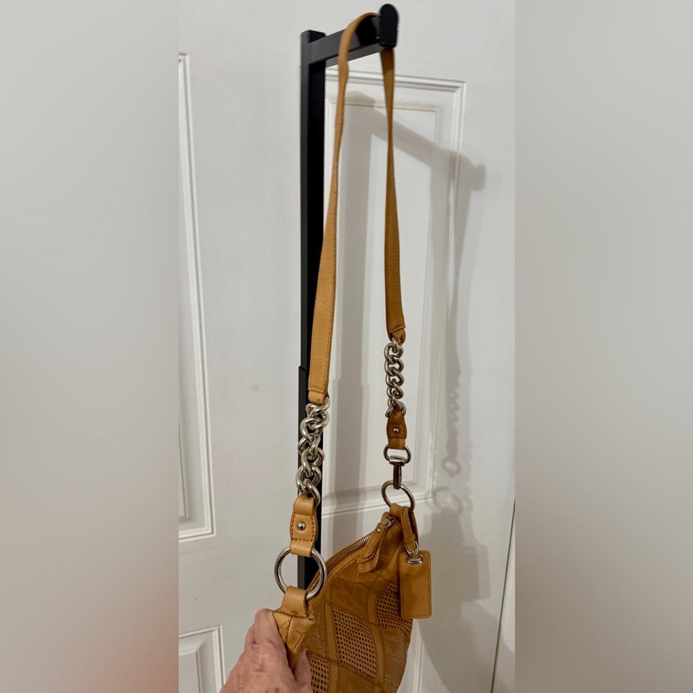 B. Makowsky Tan Patchwork Leather Shoulder Bag Bo… - image 2